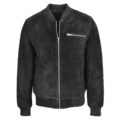 Front view of Men's Suede Bomber Varsity Jacket Reg Black