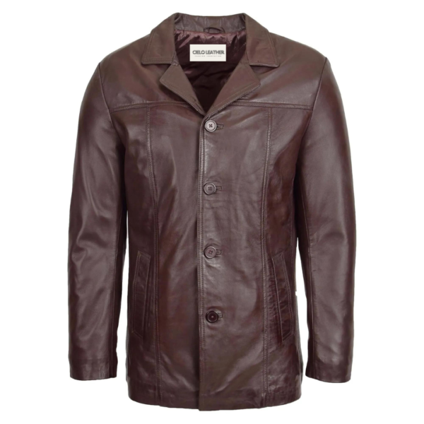 Mens Classic Leather Reefer Jacket Thrill Brown