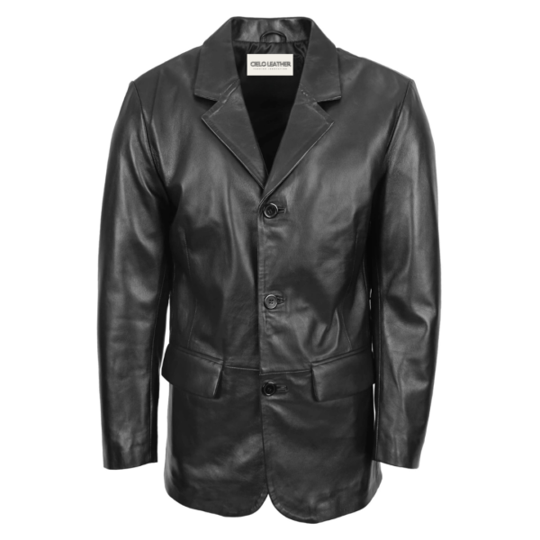 Mens Classic Three Button Soft Leather Blazer David Black