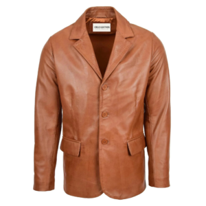 Mens Classic Three Button Soft Leather Blazer David Tan