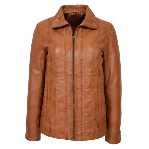 Womens Classic Zip Fastening Leather Jacket Julia Tan