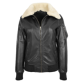 Womens Leather Bomber Jacket Removable Collar Thea Black