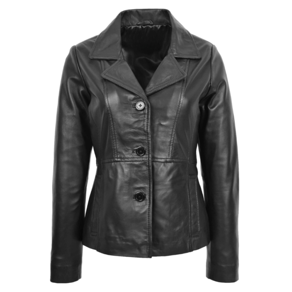 Womens Classic Three Button Leather Blazer Ruth Black