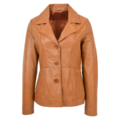 Womens Classic Three Button Leather Blazer Ruth Tan