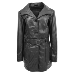 Womens Leather Trench Coat with Belt Shania Black