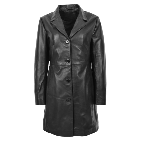 Womens Classic F99 Style 3/4 Length Leather Coat Black