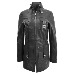 Womens Leather Dual Zip Fastening Jacket Kendall Black