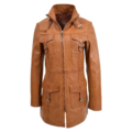 Womens Leather Dual Zip Fastening Jacket Kendall Tan