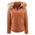 Womens Leather Puffer Coat Detachable Hooded Lucy Tan