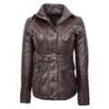 Front view of Women's Original Duffle Style Leather Coat Brown