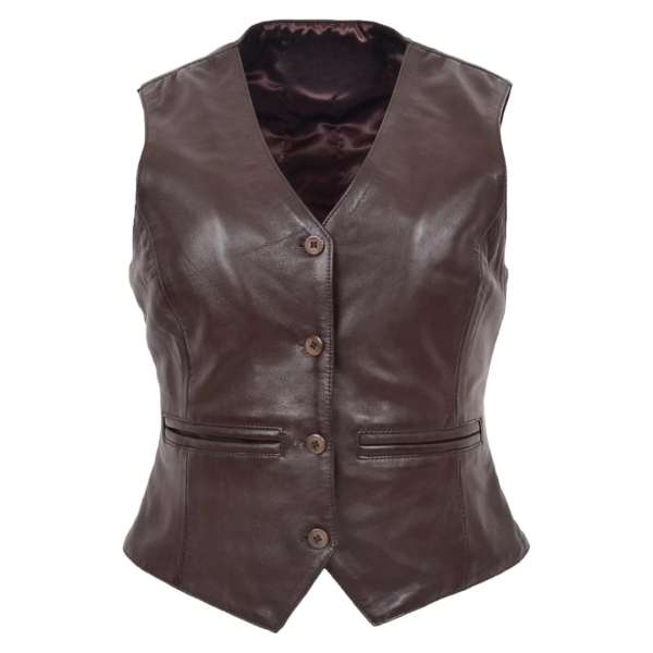 Womens Leather Classic Buttoned Waistcoat Rita Brown