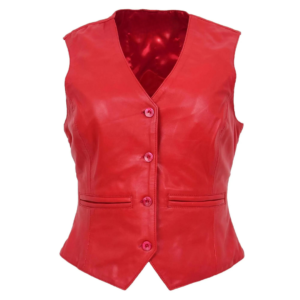 Womens Leather Classic Buttoned Waistcoat Rita Red