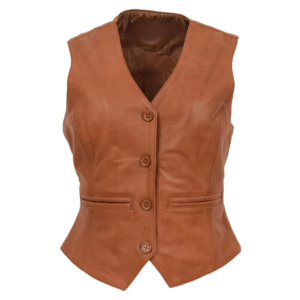 Womens Leather Classic Buttoned Waistcoat Rita Tan