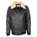 Bomber Leather Jacket For Men with Sheepskin Collar Viggo Black