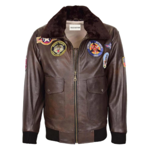 Mens Bomber Leather Jacket Air Force Style Lester Brown