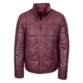 Men's Leather Hooded Puffer Jacket Rory Burgundy front side with hood removed