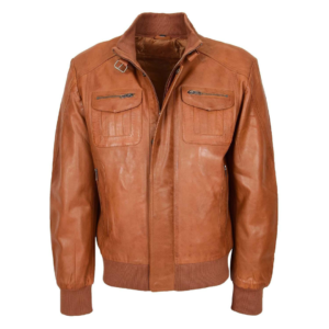 Mens Leather Bomber Flight Jacket Tom Tan