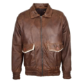 Front side view of Men's Leather Bomber Jacket G-1 Aviator Style Copper Brown