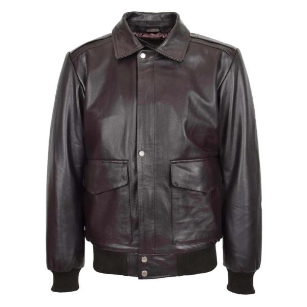 Front view of Mens Leather Bomber Jacket G-1 Aviator Style Jarrod Black