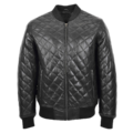 Mens Leather Quilted Bomber Jacket Black