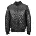 Mens Leather Quilted Bomber Jacket Warren Black