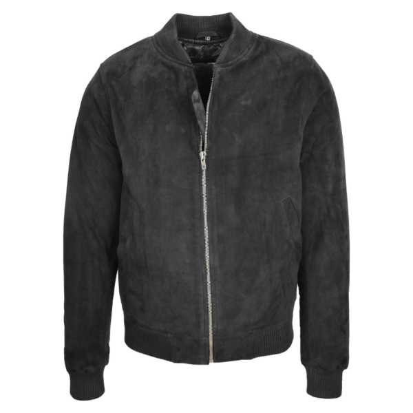 Front view of Men's Suede Bomber Varsity Jacket Trevor Black