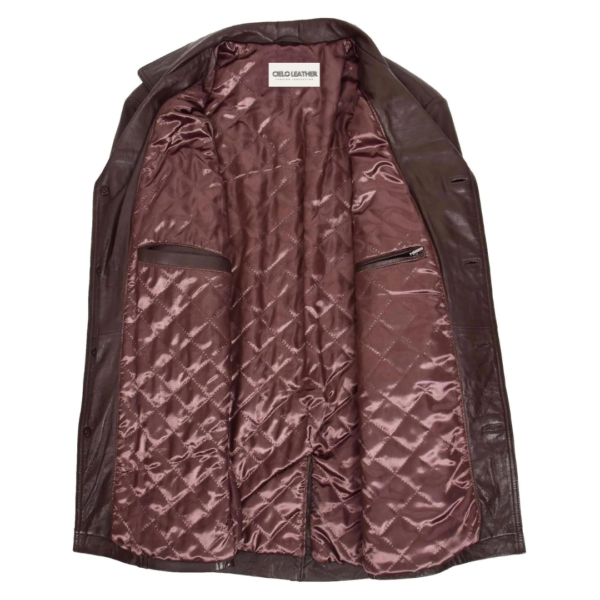 Interior view of Men's Classic Leather Reefer Jacket Thrill Brown