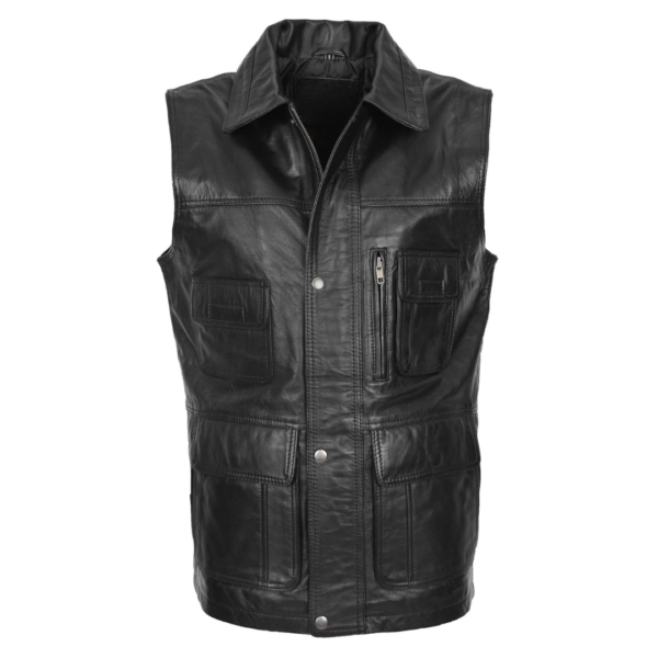 Multi Purpose Mens Leather Gilet Roger Black