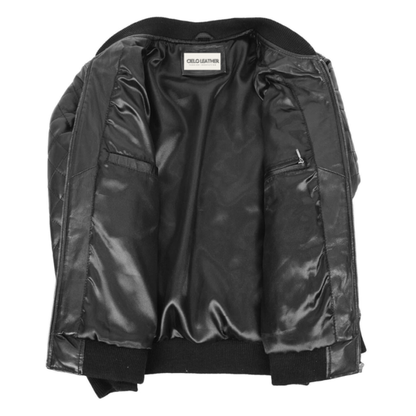 Interior view of Mens Leather Quilted Bomber Jacket Warren Black