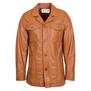 Mens Leather Reefer Jacket Buttoned Blazer Derek Tan