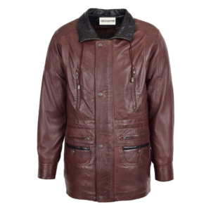 Mens Leather Winter Car Coat Hip Length Jason Brown