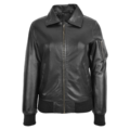 Front view of Women's Leather Bomber Jacket Removable Collar Thea Black