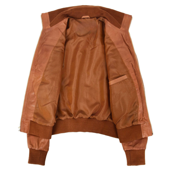 Interior view of Women's Leather Classic Bomber Jacket Motto Tan