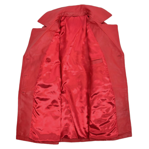 Interior view of Women's Leather Double Breasted Trench Coat Sienna Red