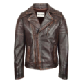 Men's Biker Leather Jacket Dual Zip Hook Brown Vintage front view