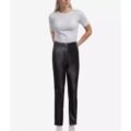 Straight Leg High-Rise Design Women’s Leather Trousers in Black