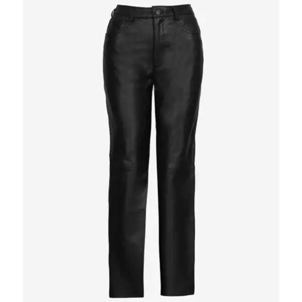 Women’s Black Leather Trousers Wide Leg Pants with Multiple Pockets