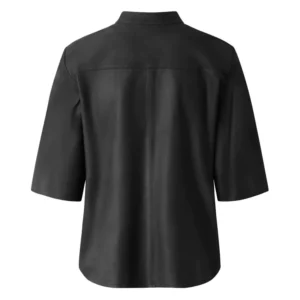 Back view of Soft Quality Women’s Nero Leather Shirt Black