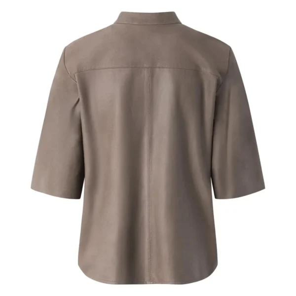 Back view of Soft Quality Women’s Nero Leather Shirt Mud Grey