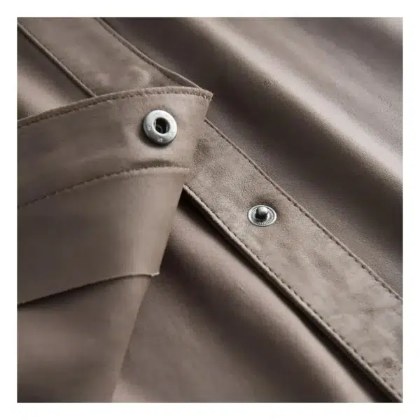 Close-up view of buttons Soft Quality Women’s Nero Leather Shirt Mud Grey