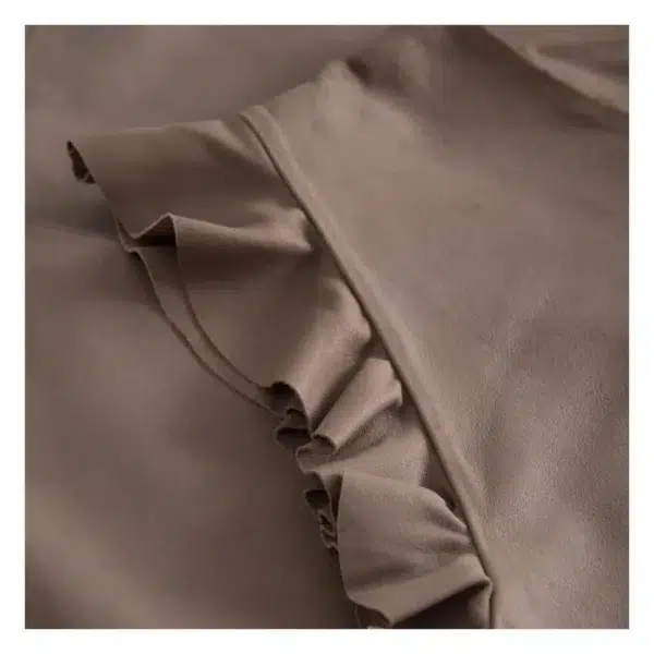 Close-up view of shoulder of Leather Women’s Top in Soft Quality Mud Grey