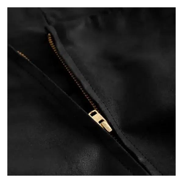 Close-up view of neck of Leather Women’s Top in Soft Quality Nero Black