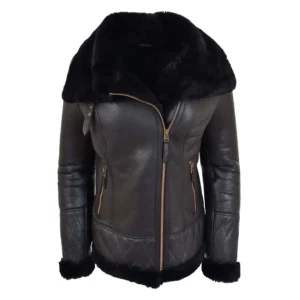 Womens Merino Sheepskin Aviator Jacket Isabelle Black