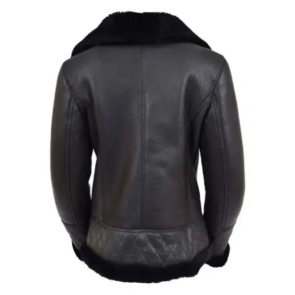 Back view of Women's Merino Sheepskin Aviator Jacket Isabelle Black