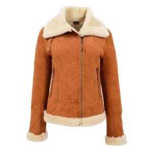 Womens Merino Sheepskin Aviator Jacket Isabelle Tan