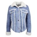 Womens Real Sheepskin Trucker Jacket Kylie Denim Blue