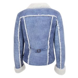 Back view of Women's Real Sheepskin Trucker Jacket Kylie Denim Blue