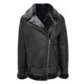 Womens Sheepskin Aviator Cross Zip Pilot Jacket Lena Black