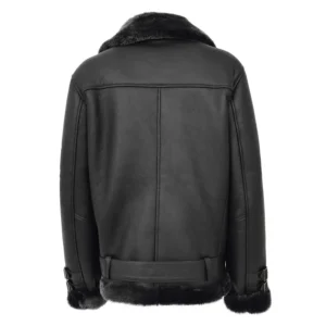 Back view of Women's Sheepskin Aviator Cross Zip Pilot Jacket Lena Black