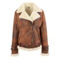 Womens Sheepskin Aviator Cross Zip Pilot Jacket Lena Vintage Brown